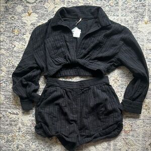Free People Black Cropped Jacket and Shorts Set
